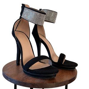 Black Rhinestone Ankle Strap Heels Size 6.5